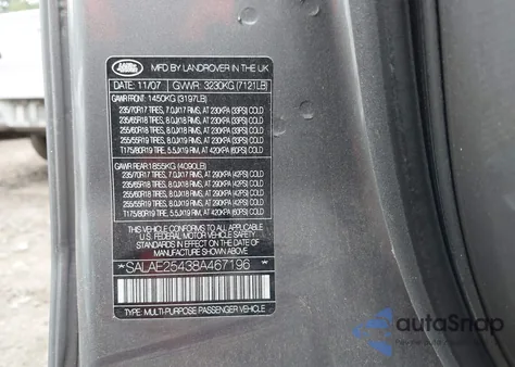 2008 Land Rover Lr3 V8 Se from USA, damaged, VIN SALAE25438A467196